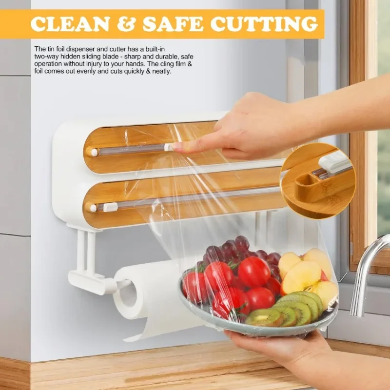 Kitchen Cling Wrap Dispenser Aluminum Film Foil Cutter