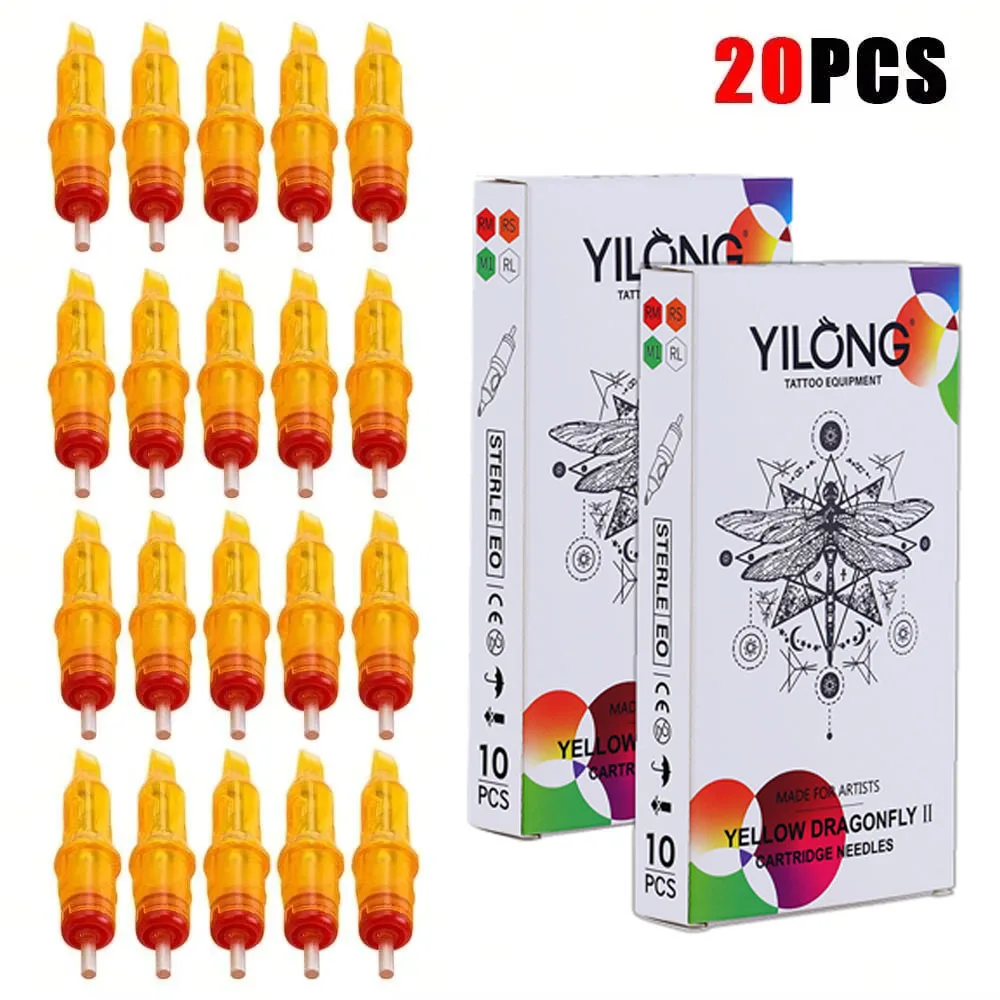 20PCS Yellow Tattoo Cartridge Needles RM Disposable Sterilized Professional Cartridge Needles for Tattoo Machine Pen Supply
