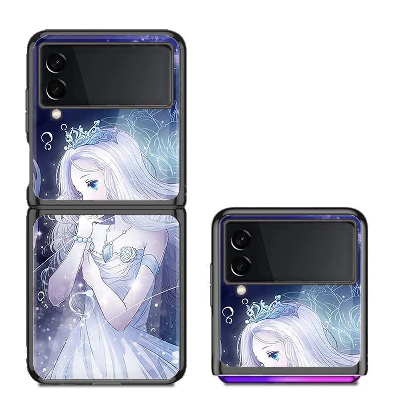 Z Flip 4 Funda Case for Samsung Galaxy Z Flip 4 3 2 1Dream Girl Plating Tempered Glass Coque Protection Phone Case Cover