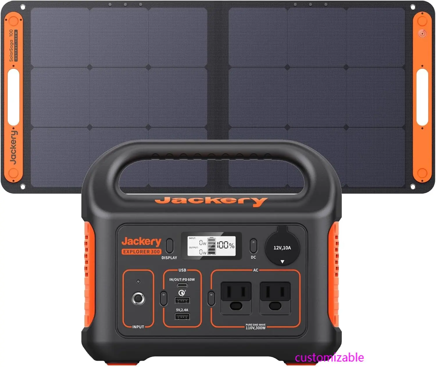 Solar Generator 300, 293Wh Backup Lithium Battery with 1XSolar Panel SolarSaga 100W, 110V/300W Pure Sine