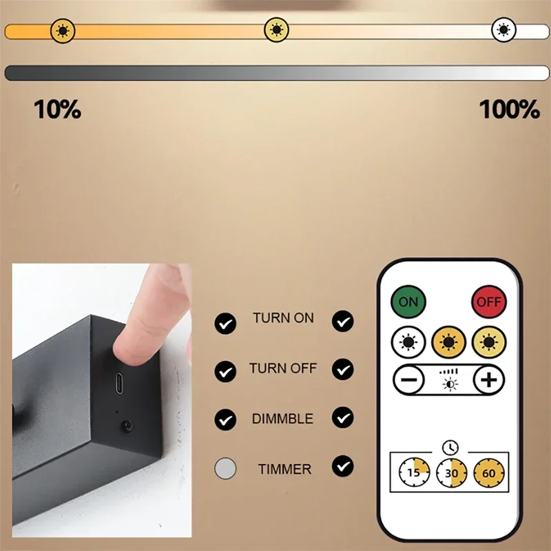 Rechargeable LED Mirror Front Lights Smart Remote Control Push Button Switch Lamps Bathroom Bedroom Vanity Home Lighting