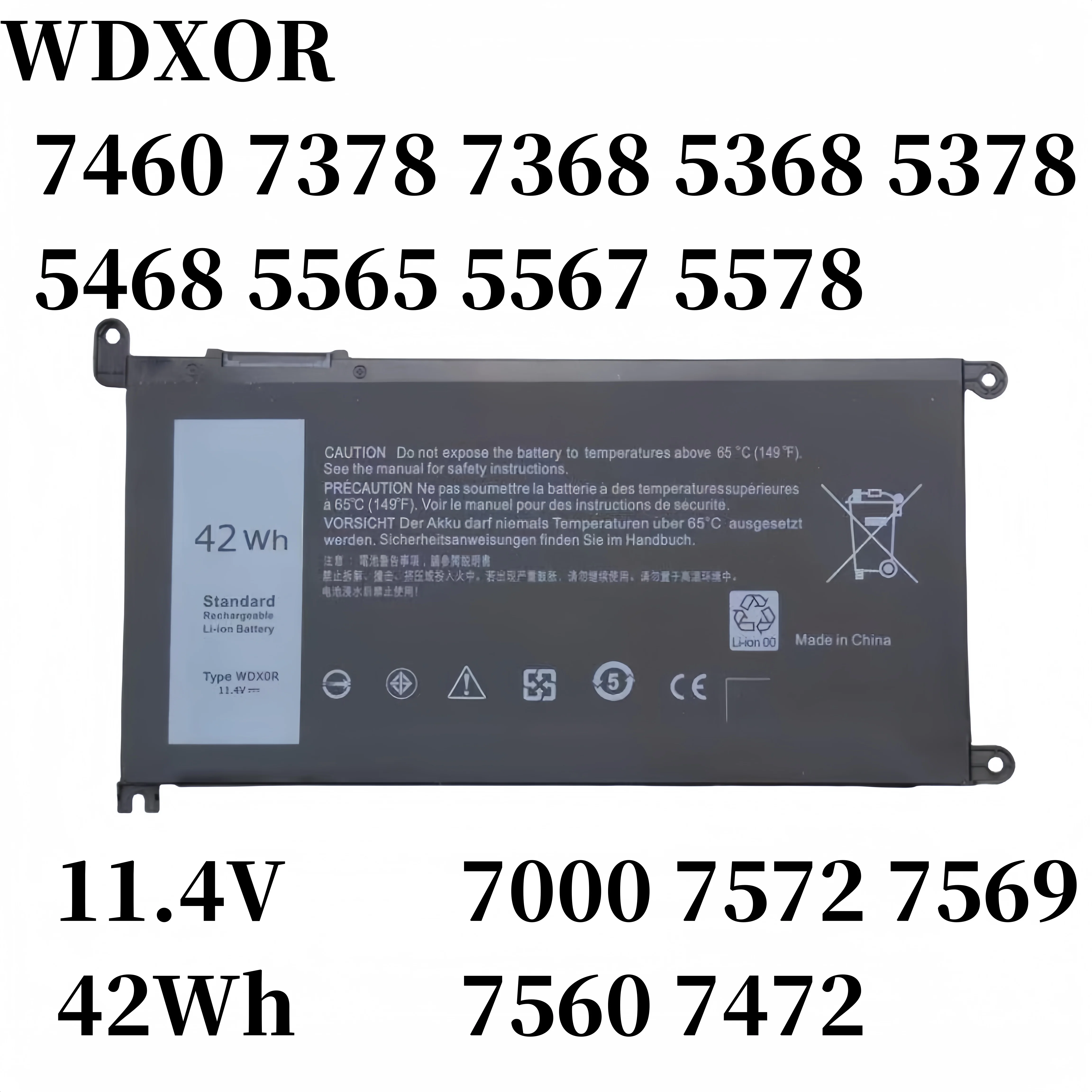Batteria Sostitutiva Per Laptop Wdx0R Per Dell Inspiron 13 15 5000 7000 Serie 5570 7579 7378 5567 7573 5565 5379 5378 Latitude 3490
