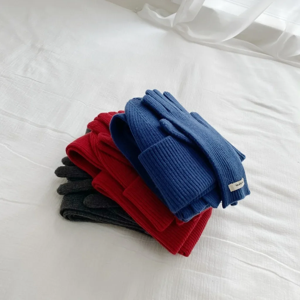 Women's Knitted Hat Scarf Glove Set Solid Warm Autumn Winter 2026 Fashion Green Blue Red Lovely 3 Pcs Hat & Glove Sets Women