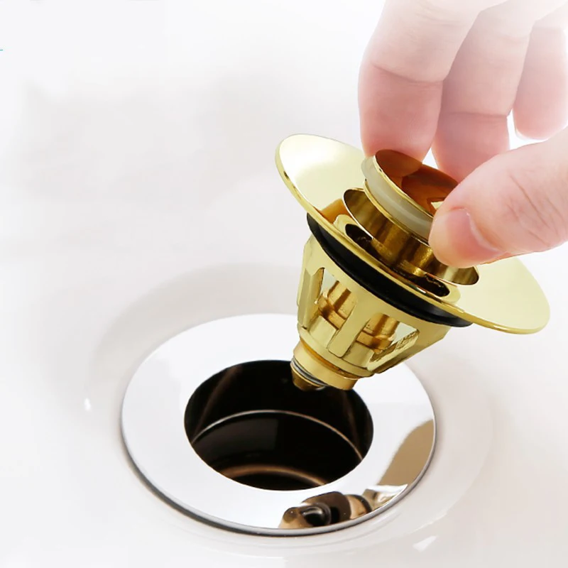 Gold-Bathroom-Basin-Sink-Drain-Strainers-Pop-Up-Universal-Brass-Drain ...