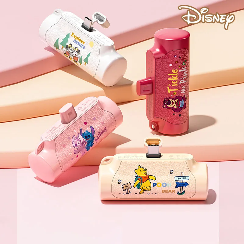 Disney Stitch Co-branded Peripherals 5000mAh Mobile Power Supply Fast Charging Type C Winnie The Pooh Mini Portable Charging