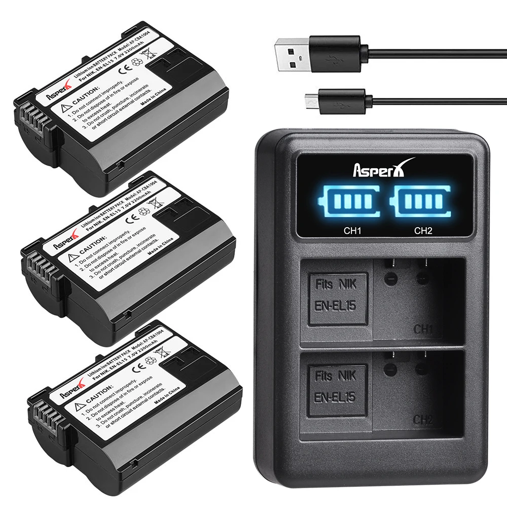 Asperx En-El15 En El15 Enel15 Batteria Bateria + Caricabatterie Per Nikon Z5 Z6 Z6 Ii D610 D750 D800 D810 D850 D7000 D7100 D7200 D7500
