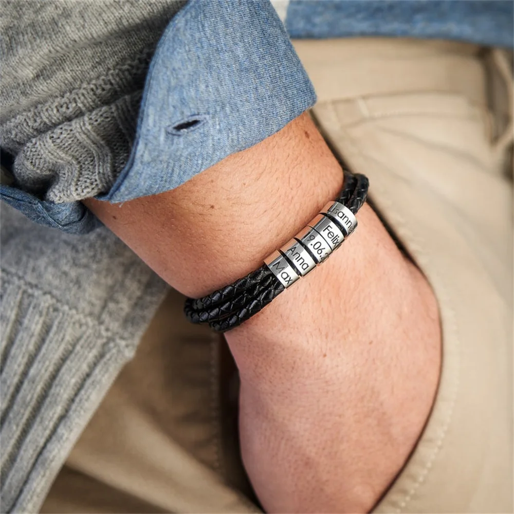 

Fashion Braided Leather Inspirational Gifts Men Custom Leather Strap With Engraved Bracelets Wristband Bracelet Give Dad a Gift