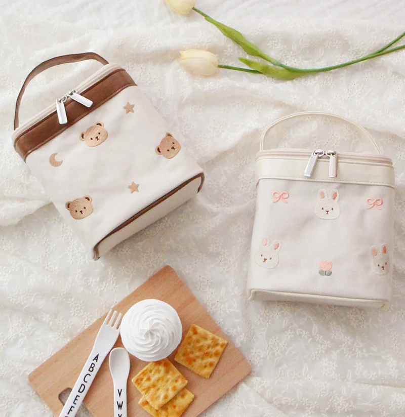 MILANCEL New Baby Food Insulation Bag Embroidered Bear Portable Picnic Bag 3