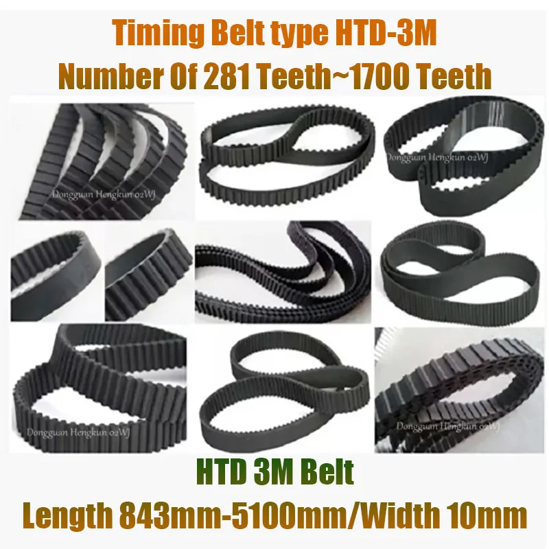 

HTD 3M Timing Belt 843mm-5100mm Width 10mm Number Of 225T~421 Teeth Rubbe Toothed Belt Closed Loop Synchronous Belt Pitch 3mm