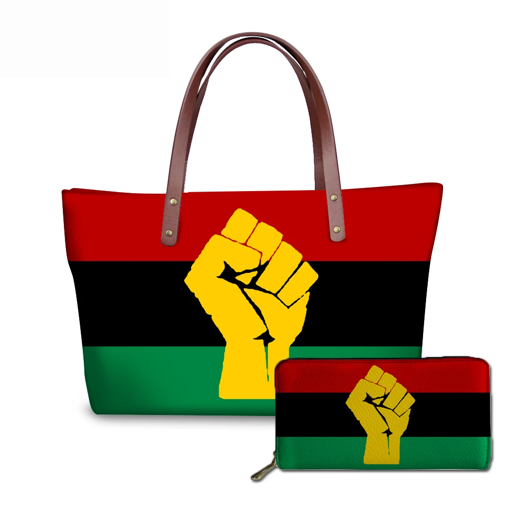 FORUDESIGNS Large Capacity Handbag Wallet Afro American Pan African UNIA Flag Handbag Women's High Fashion Bucket Bags