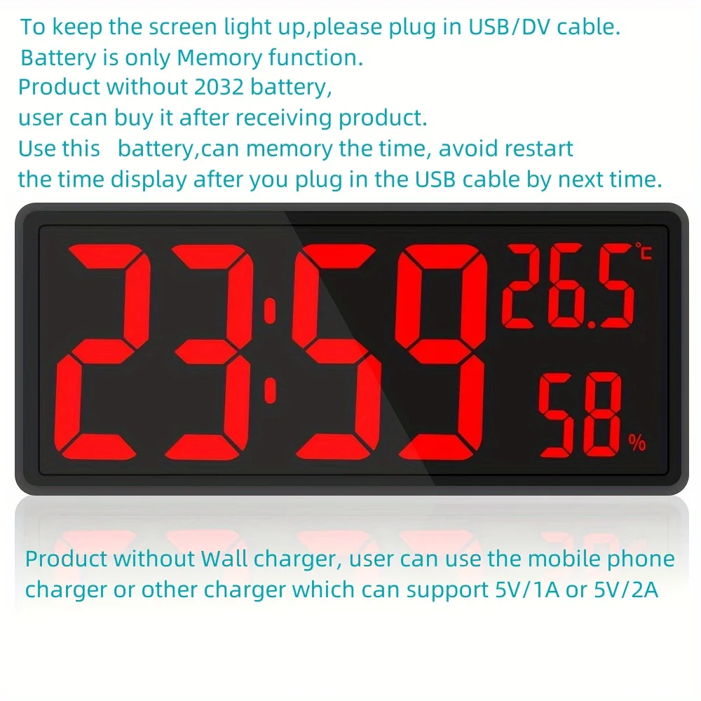 Wall Mount Clock 1PC Super Large Screen Hanging Stand Optional BIG BOWL LED digital clock for Home Decor digital wall clock