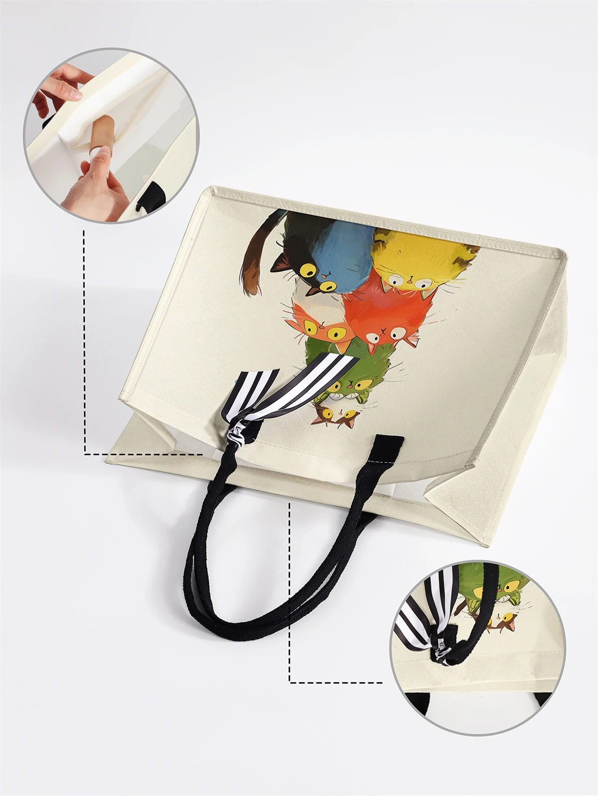 Cartoon cat pattern printed handbag, women's gift handbag, beach bag, suitable for large capacity handbags for men and women