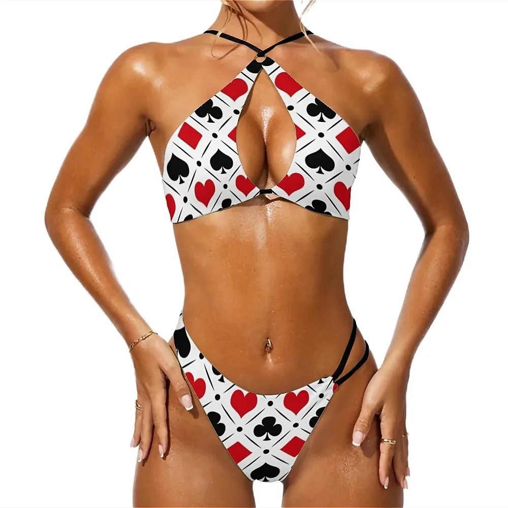 

Женский купальник-бикини с принтом в виде игральных карт