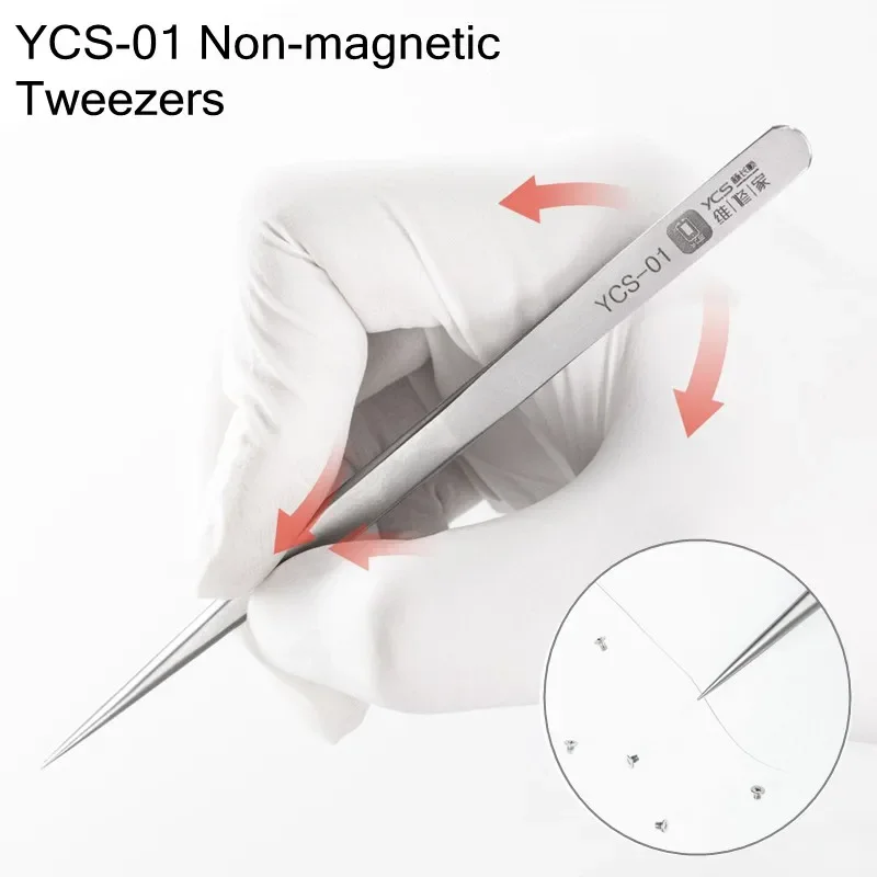 YCS-01 Phone Repair Tweezers High Precision Non-magnetic Stainless Steel Anti-static Motherboard Jump Wire Repair Clamping Clips
