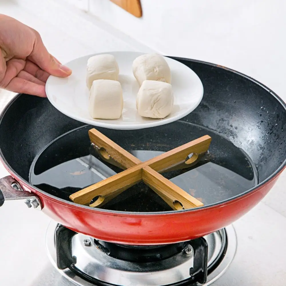 Bamboo Detachable Cross Tray Rack Mat Kitchen Pan Pot Pad Anti-hot Steaming Placemat Cooling Dish Holder Gadget 3