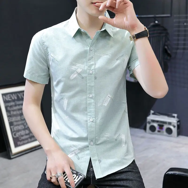 thumbnail image 1 of Camisas y blusas de manga corta con estampado para hombre de negocios, de algodón y seda con estampado de lunares, baratas, nuevas en Asia, ropa S, 1 of 5