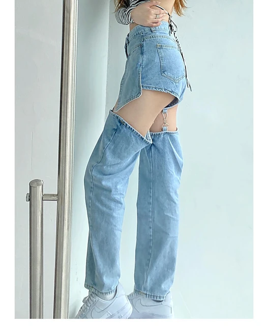 Gubotare Women Jeans High Waist Women's Casual Loose Ripped Denim