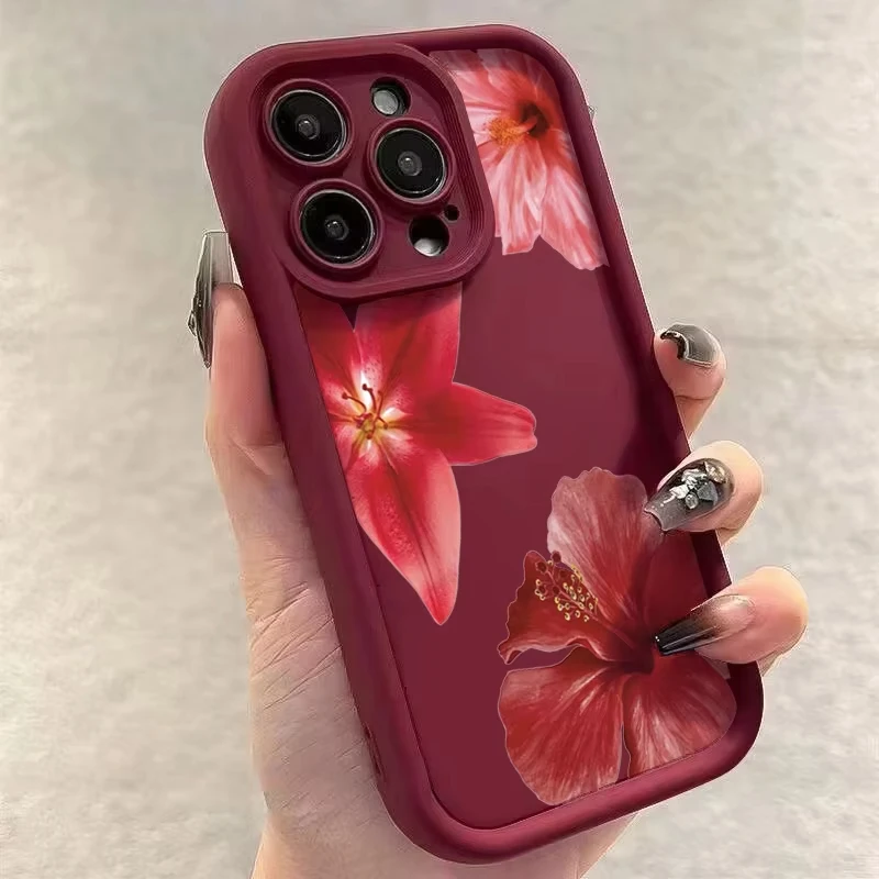 Elegant Wine Red Floral Phone Case - Shockproof & Stylish Cover