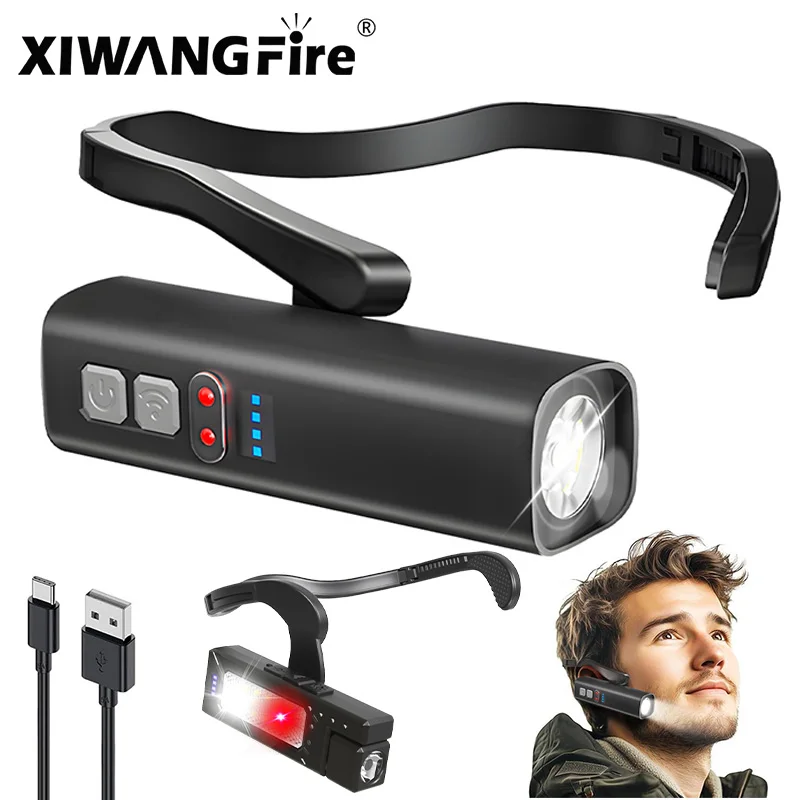 Ear-hanging headlamp 1000 lumens motion sensor LED 5 modes red light for hands free camping running repair 2025
