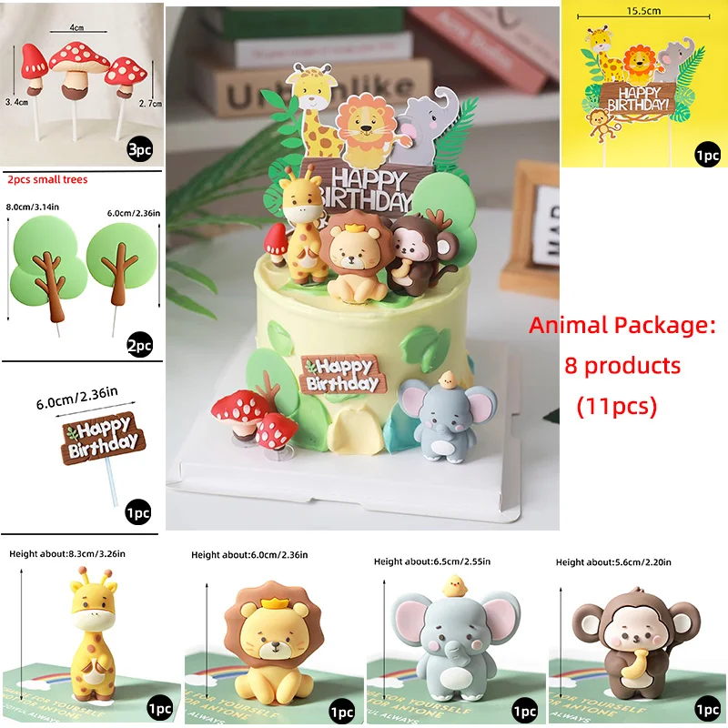 Jungle Animals Cake Decoration Safari Animal Elephant Money Lion Giraffe Cake Topper for Baby Shower Boy One Year Old Party Gift