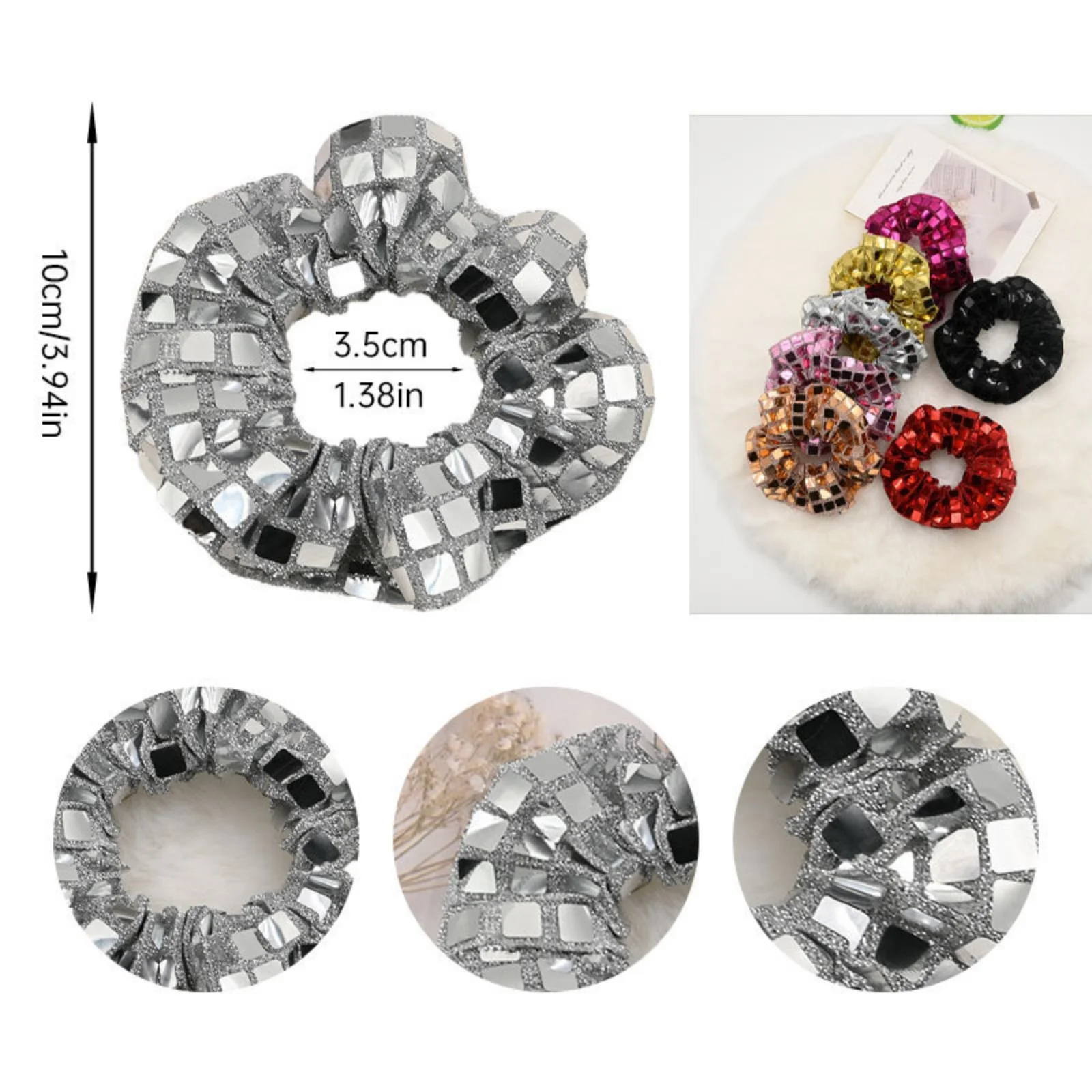 1PC Sparkling Mirror Tile Hair Scrunchies , Elastic and Glamorous Hair Ties for Women - Perfect for Party and Special Occasions