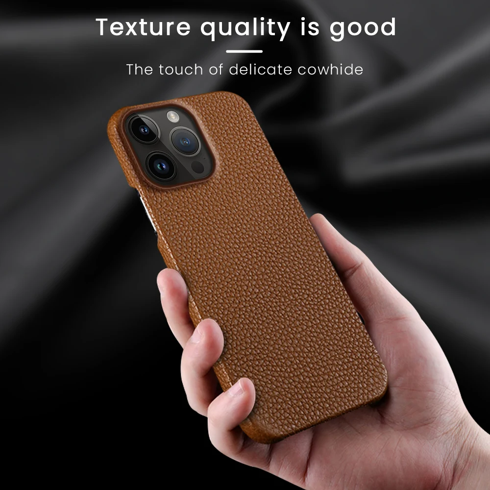 Luxury Lychee Genuine Leather Shockproof Cowhide Back Cover - Clearance Sale Premium