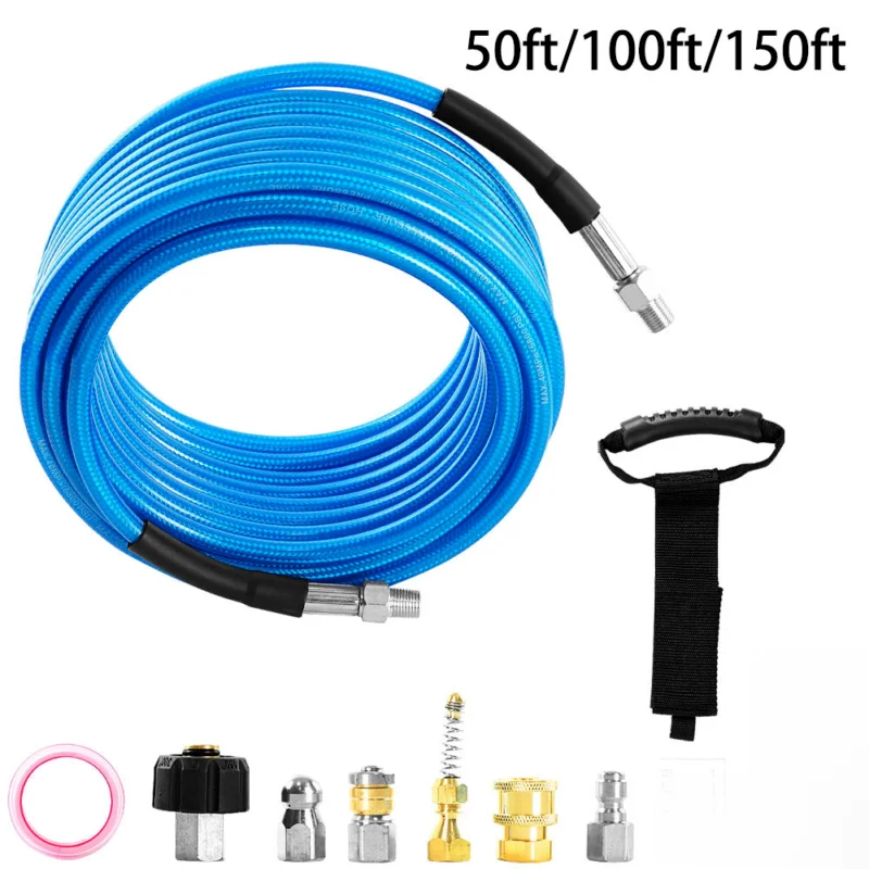 5800PSI Sewer Jetter Kit for Pressure Washer 150FT 1/4" M-NPT Drain Cleaner Hose