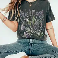 Vintage Botanical Purple Floral Tee Wildflower Print Comfort Shirt Boho Cottagecore Tshirt Apparel Trendy Y2K Casual Streetwear