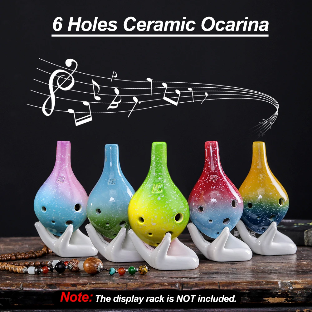6 Holes Ceramic Ocarina Alto C Simple Starry Style Musical Instrument Lanyard Music Score Music Lover Learner
