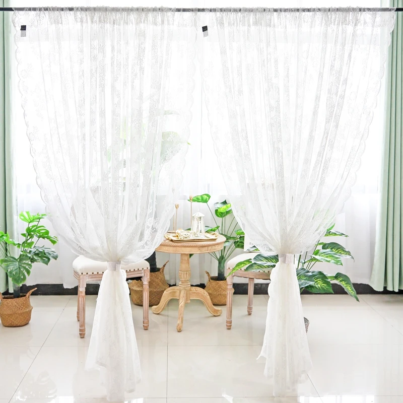 White Jacquard Lace Curtain Partition Curtain Bedroom Home Perforation free Princess Romantic French Small Tulle Gauze Valance 2