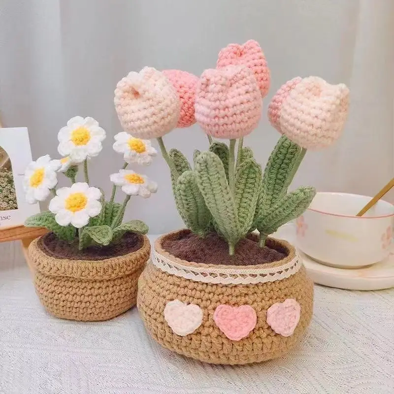 Flower Crochet Knitting Kit Tulip Sunflower Daisy Lily Floral Wool Yarn Thread Cord Crochet Material Kit Beginner Starter Set crochet kit