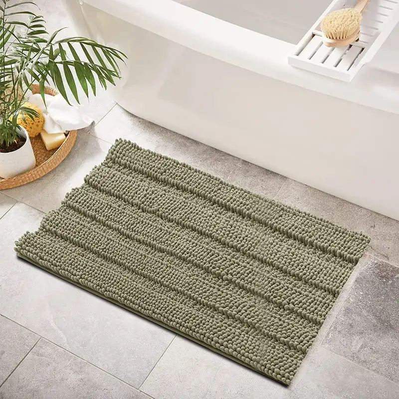 Subrtex Non-Slip Bathroom Rugs Chenille Soft Striped Plush Bath Mat Sand 20x32 1-Piece