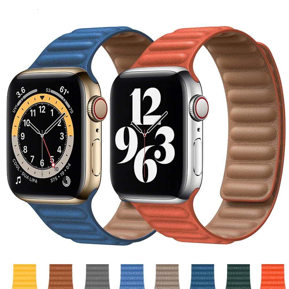 

Leather Loop Strap For Apple Watch Ultra 8 7 41mm 45mm 49mm 6 5 4 SE 40mm 44mm Original Magnetic Belt For iWatch 42mm 38mm Band