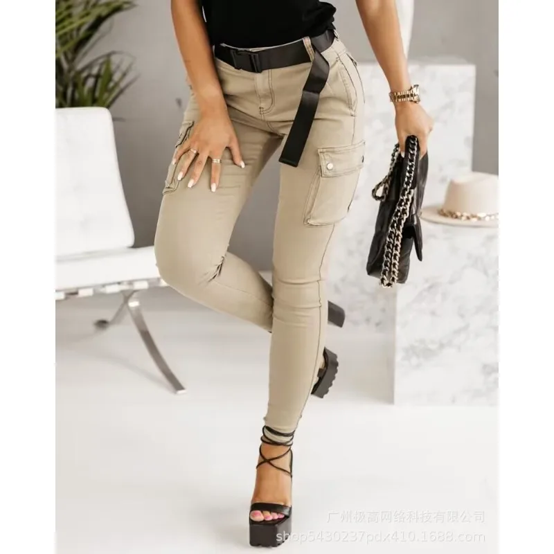 

delicacy New Arrival Spring Summer Design version Fashion Women's Clothing Trousers Casual Solid Color Pocket Patchwork Cargo