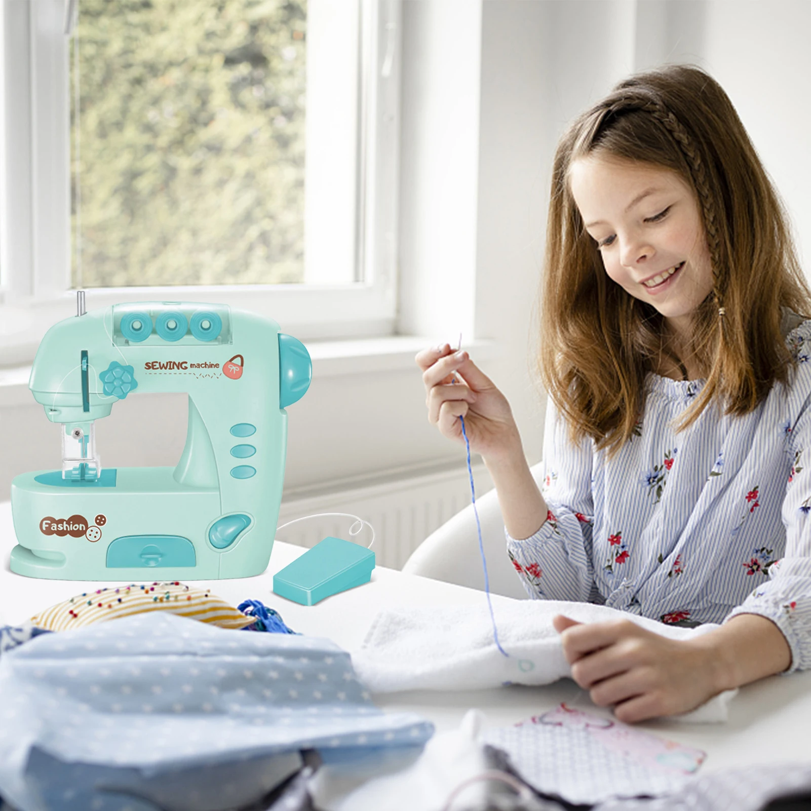 Kids Simulation Sewing Machine Toy Mini Furniture Educational Learning Design Clothing Toys For Girl Children Pretend Play House