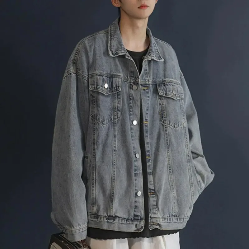 WEER Men Denim Jacket Men Jacket Retro Hip Hop Style Denim Jacket with Multi Pockets Plus Size Men Coat for Casual Streetwear