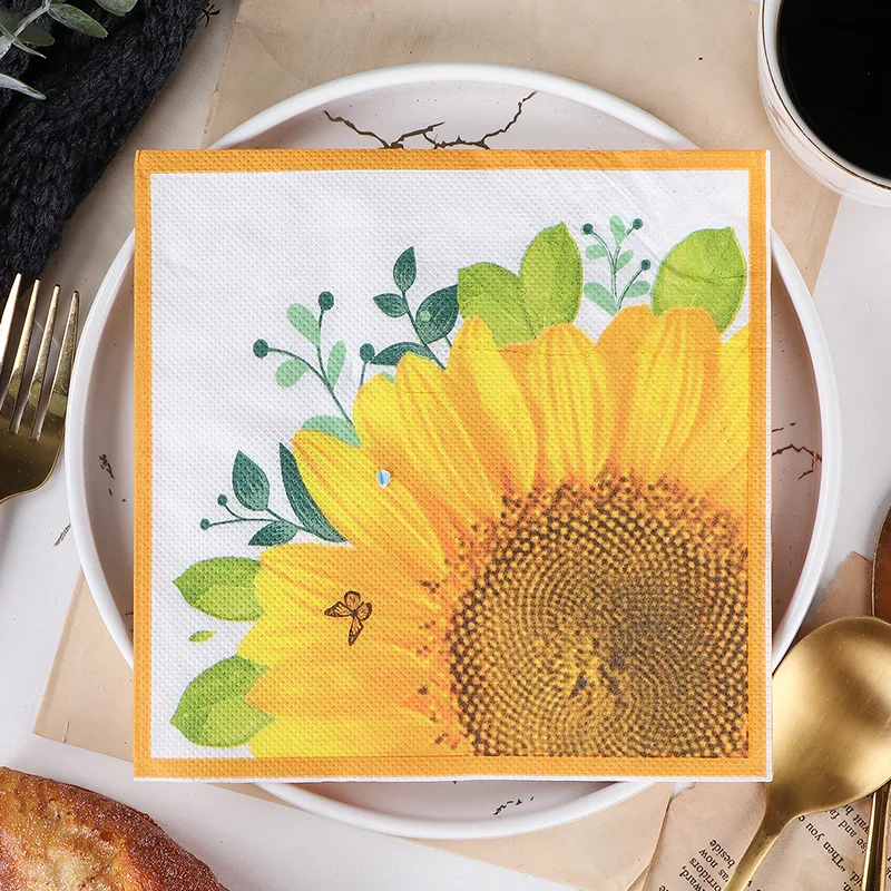Flower Printed Dinner Paper Disposable Tableware Napkin Tissues 20Pcs/pack Wedding Birthday Party Decor
