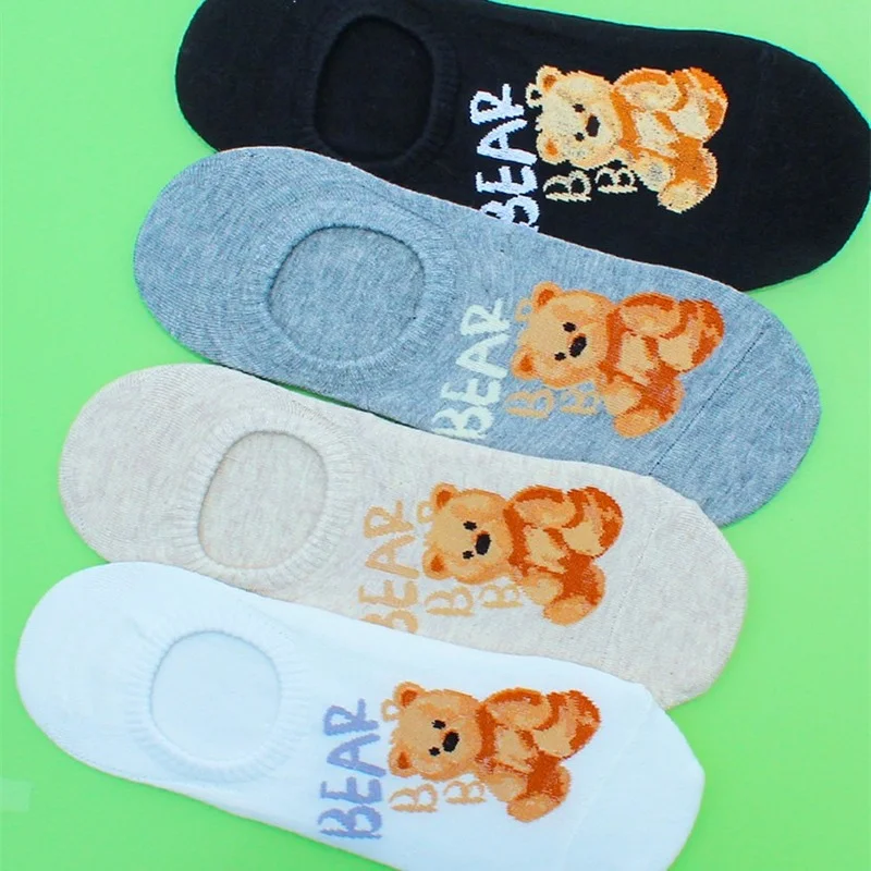 

Cartoon Woman Sock Thin for Women Socks Boat Animal White Cotton Sox Korean Bear Print Soft Kawaii Hosiery Spring Summer Casual