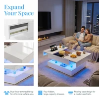 Table basse carrée blanche Comanlai avec finition brillante, dotée d'un éclairage d'ambiance LED à changement de couleur contrôlé via une application mobile 4