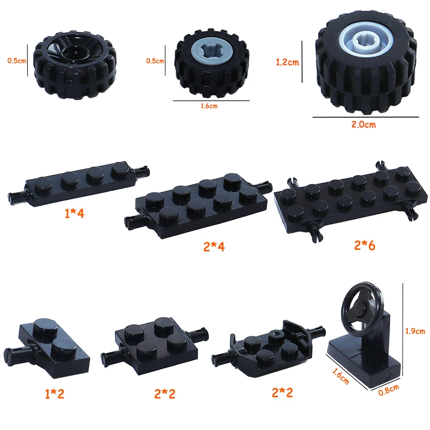 Creative City Cars Wheel Pack Tires DIY Models Shaft Plate Holder Axle with Pin Building Blocks Accessories Construction Toys creative 32 32 dots baseplate city classic base plate building blocks small size city street road diy construction plastic toys