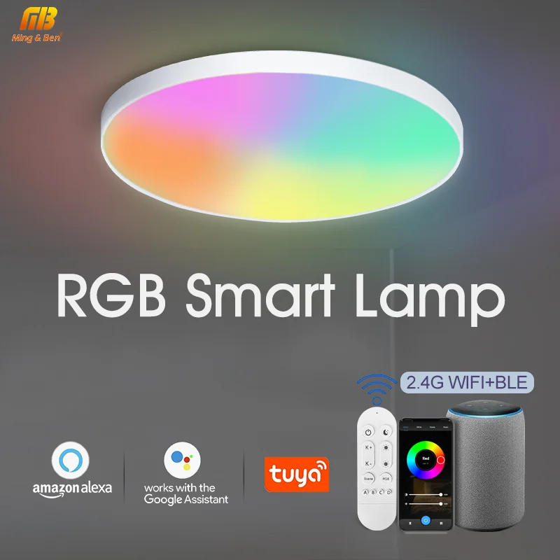 MARPOU RGB Smart Ceiling Lamp LED TUYA Bluetooth WIFI Dimming Voice Control Google Amazon Home Decor Bedroom Living Room Kitchen