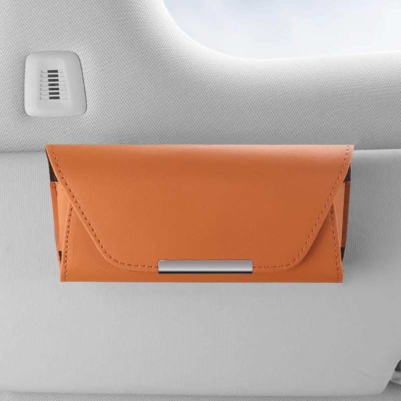 1Pc 범용 자동차 선글라스 홀더(바이저용), 가죽 안경 케이스, 안전한 고정을 위한 금속 클립, 안경 보관함, 인테리어 가젯