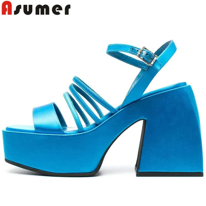 

ASUMER 2023 Size 34-40 New Patent Leather Summer Shoes Woman Fashion Ladies Party Shoes Buckle Thick High Heels Platform Sandals