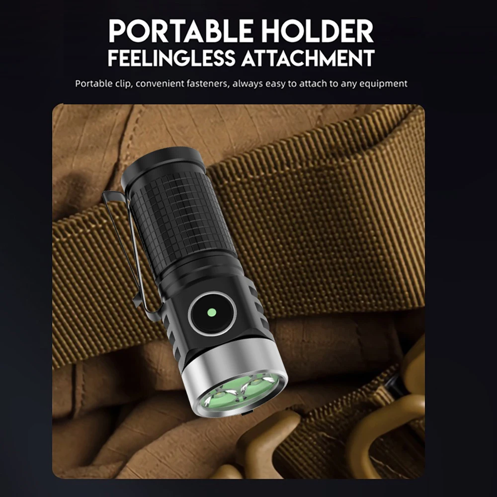 強力なLED懐中電灯,磁石付き,ミニトーチ,充電式,キーホルダー