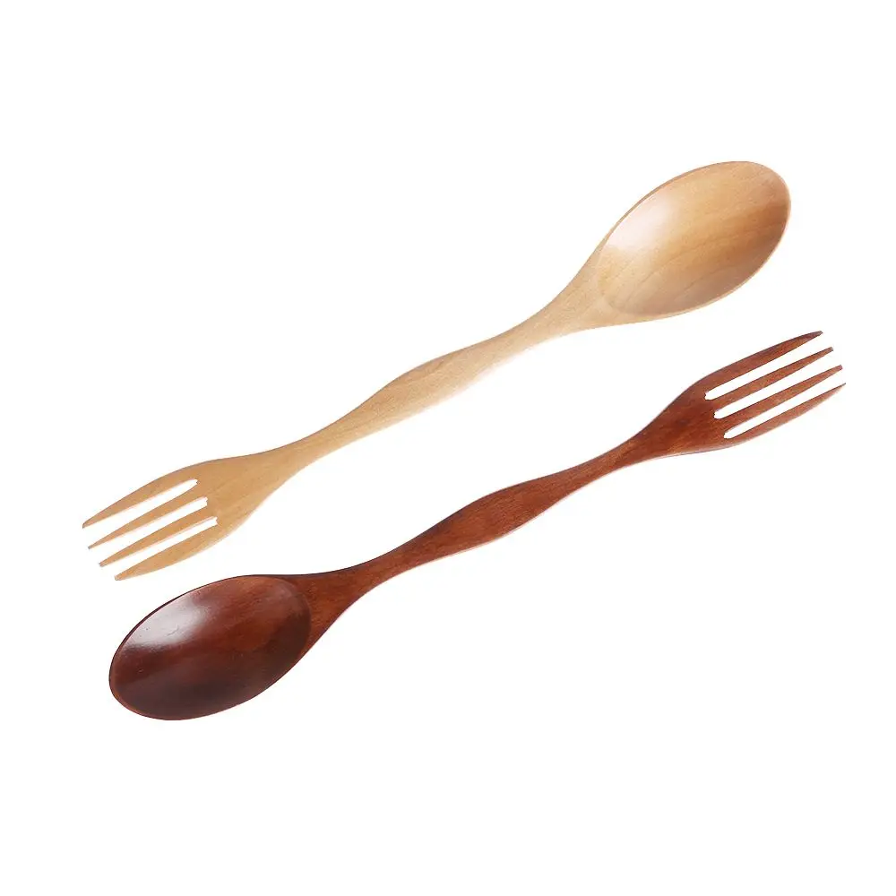 Natural Wood Dual Head Spoon Fork for Dining