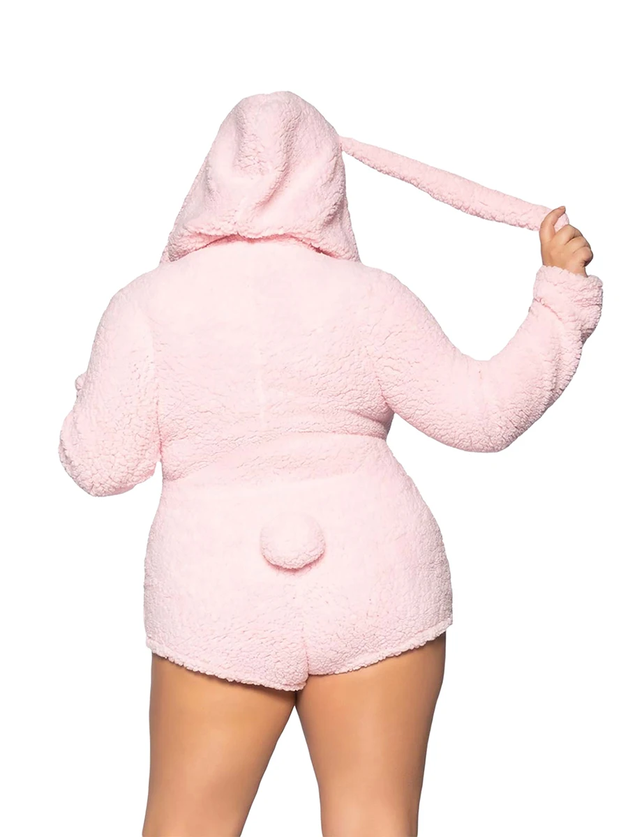 

Women acute s Bunny Romper Cuddly Animal Costume Long Sleeve Fuzzy Pajamas Jumpsuit Shorts Cosplay Outfit