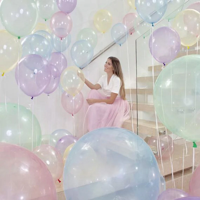 20Pcs 10inch Crystal Bubble Balloons Pastel Colorful Transparent Latex Birthday Party Decor Wedding Helium Globals