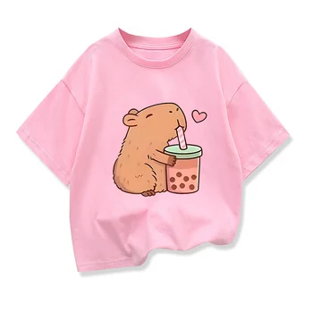 Capibara Abbigliamento per bambini T-shirt Estate stampata Cartoon Moda Manica corta T-shirt per ragazze Design popolare T-shirt per bambini O-collo 1