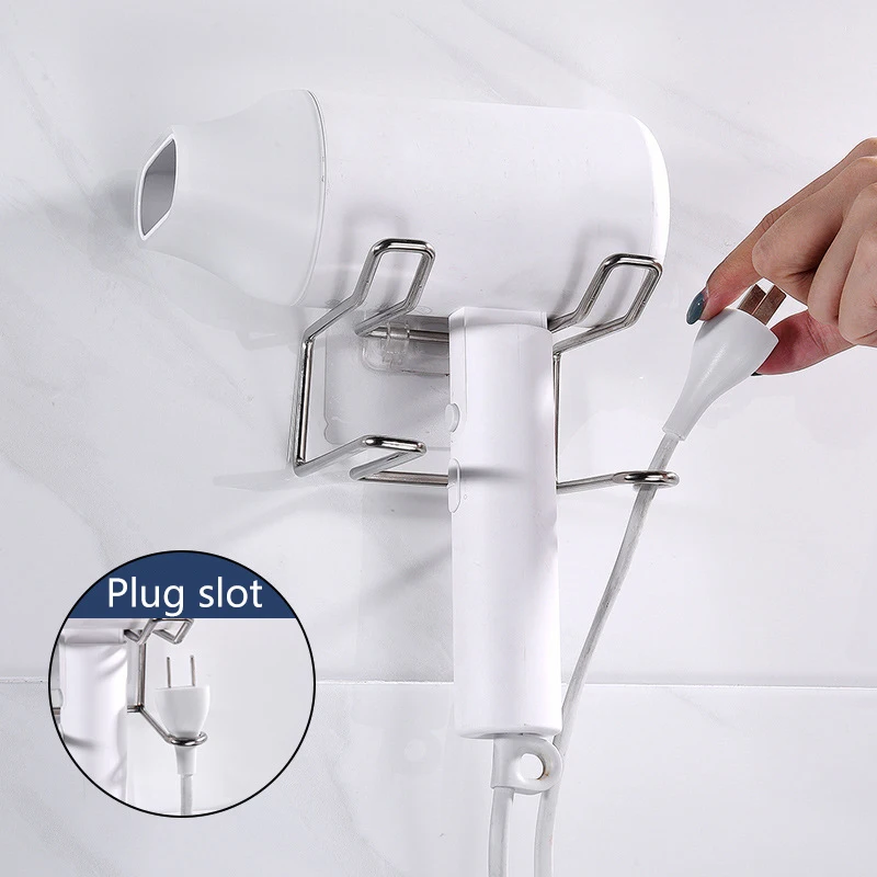 Stainless Steel Hair Dryer Rack High Quality Bathroom Hairdryer Holder Wall Mounted Self-adhesive No Punching Easy To Install 5
