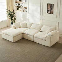 109" Modern Cloud L-Shaped 3-Seater Oversized Deep Seat Chenille Fabric Sofa White Modular Sectional with Ottoman 2